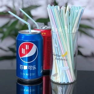 一次性蓝条吸管19CM彩色可乐饮料豆浆可弯曲吸管听装拉罐平头吸管