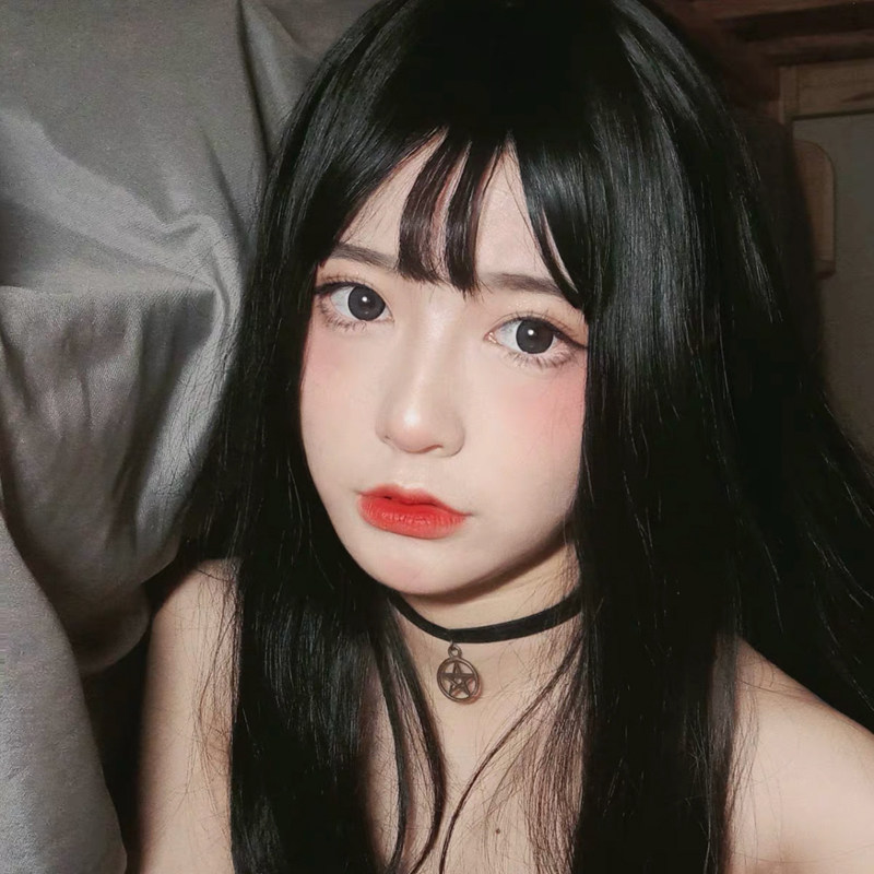 七十七妃原宿日常软妹长直发黑色女生萝莉假发梨花头内扣假毛头套