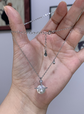 S925纯银小宇宙行星吊坠珍珠项链甜美简约小清新星球浪漫感锁骨链