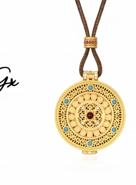 八宝罗盘镀k金富贵优雅纽扣吊坠项链轻奢法式简约项链女颈链