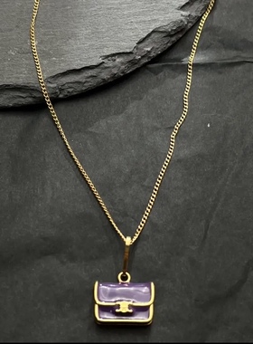 凯旋门包包欧美金属珐琅紫色包包项链女轻奢小众设计高级感锁骨链