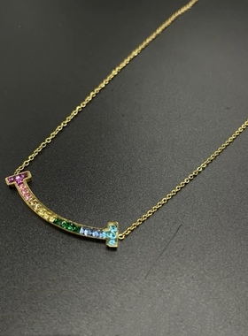微笑项链锁骨链2023年新款项链女钛钢七彩水晶石吊坠锁骨链夏季潮
