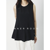 INNER 显瘦百搭小个子A摆上衣 女夏薄款 ROOM黑色法式 亚麻背心套装