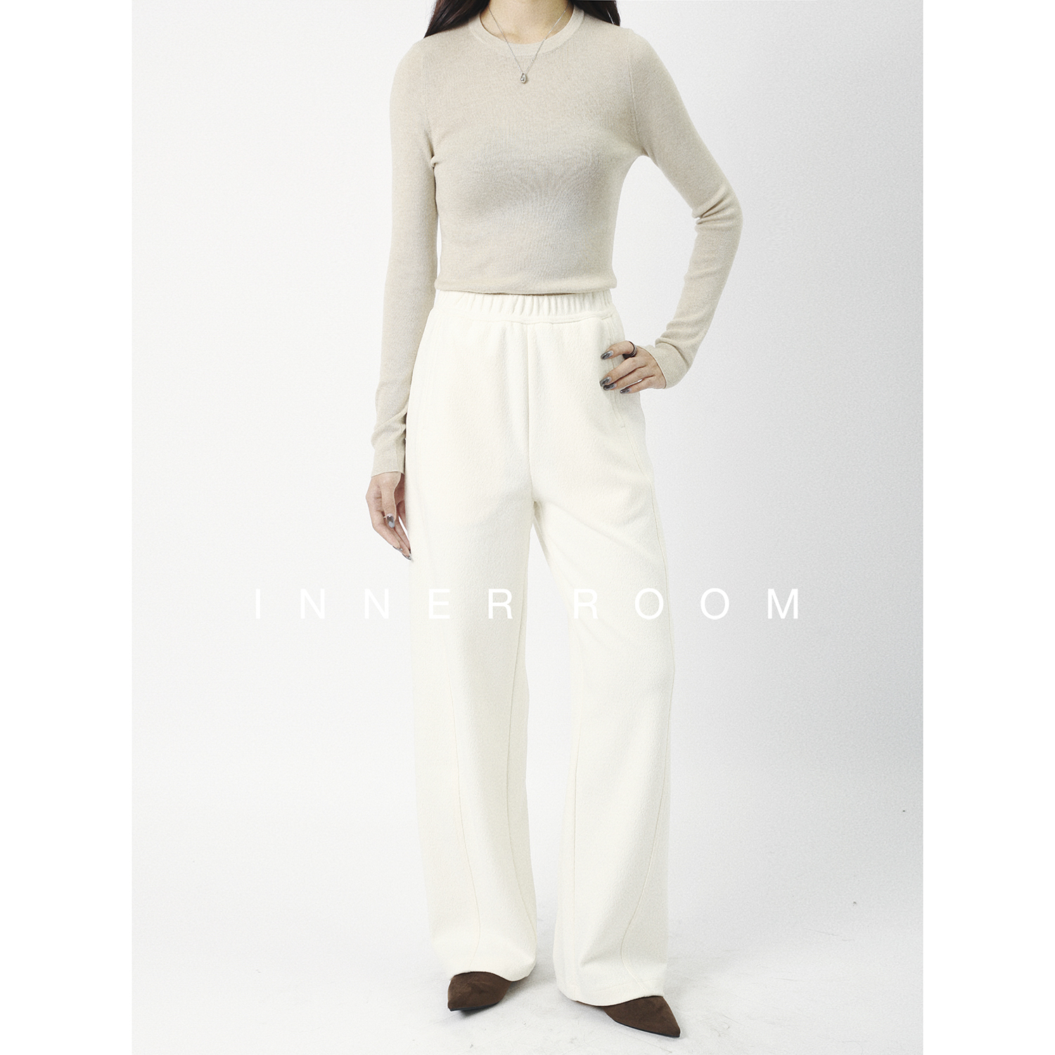 桑蚕丝羊毛呢弯刀裤女秋