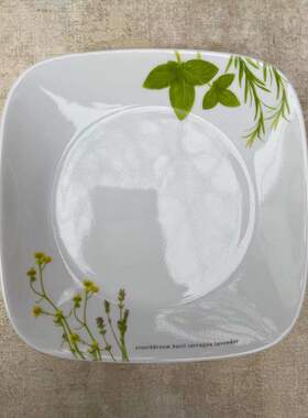 美国进口康宁玻璃餐具CORELLE欧洲香草6寸方平浅盘骨碟2206-EH