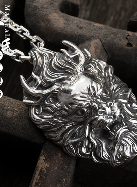 足银霸气龙头吊坠项链个性时尚