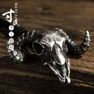 原创潘神之颅时尚吊坠个性羊撒旦头骨项链 999银手工霸气潮