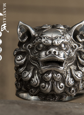 寸银坊情侣足银复古醒狮戒指