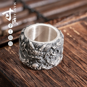 s999九龙扳指原创手工设计复古风个性 潮流纯银戒指