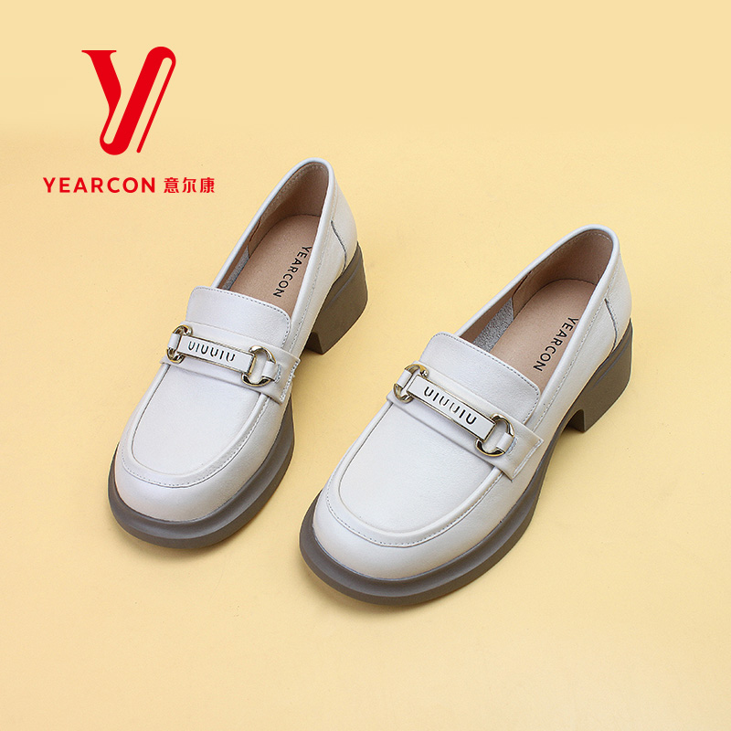 意尔康粗跟乐福鞋女士2024早春鞋