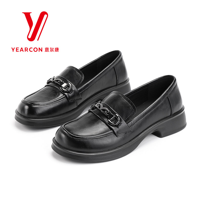 意尔康乐福鞋女2026春秋新款真皮英伦风黑色小皮鞋女配裙子女鞋子