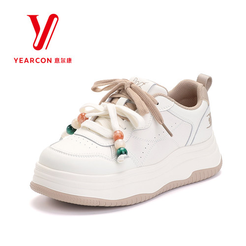 意尔康女鞋2026春秋新款厚底增高小白鞋休闲板鞋百搭双系带运动鞋