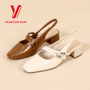 意尔康凉鞋2026夏季新款法式玛丽珍鞋包头凉鞋女粗跟方头气质女鞋