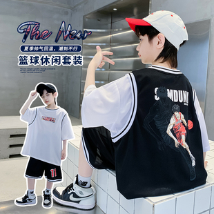 男童夏季篮球服儿童套装2025新款小学生男孩宽松运动短袖速干球衣
