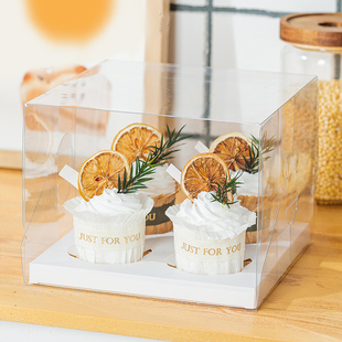 透明纸杯蛋糕包装盒手提加高2/4/6/12粒装马芬杯子蛋糕甜品打包盒