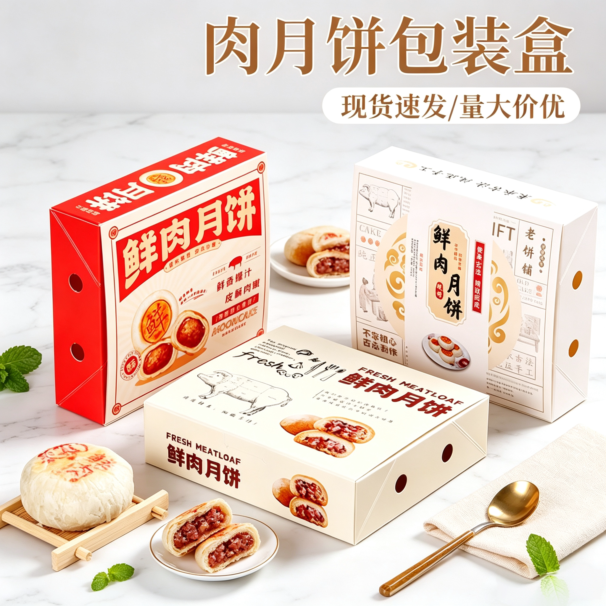 四粒鲜肉月饼包装盒中秋4粒6粒打包盒纸盒礼品盒苏式月饼礼盒定制