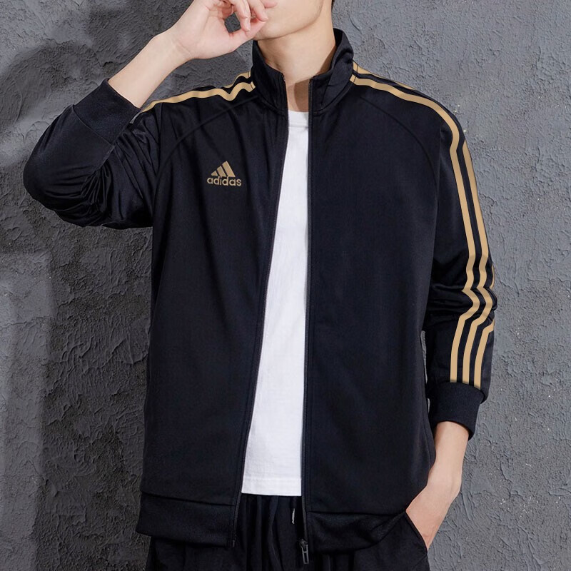 阿迪达斯针织夹克黑白金三条纹春季男性TR30JR-BG