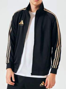 阿迪达斯针织夹克黑白金三条纹春季男性TR30JT-BG