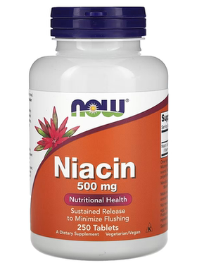 现货美国NOW Foods Niacin烟酸 维生素B3 缓释减少潮红250片