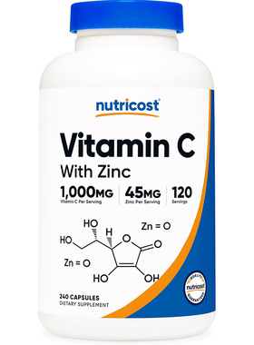 现货美国Nutricost VitaminC with Zinc成人维生素C含锌补充240粒