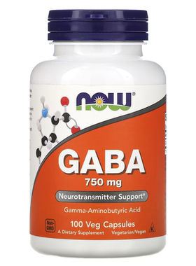 现货美国Now Foods伽玛y-氨基丁酸GABA 750mg100粒舒缓神经睡眠