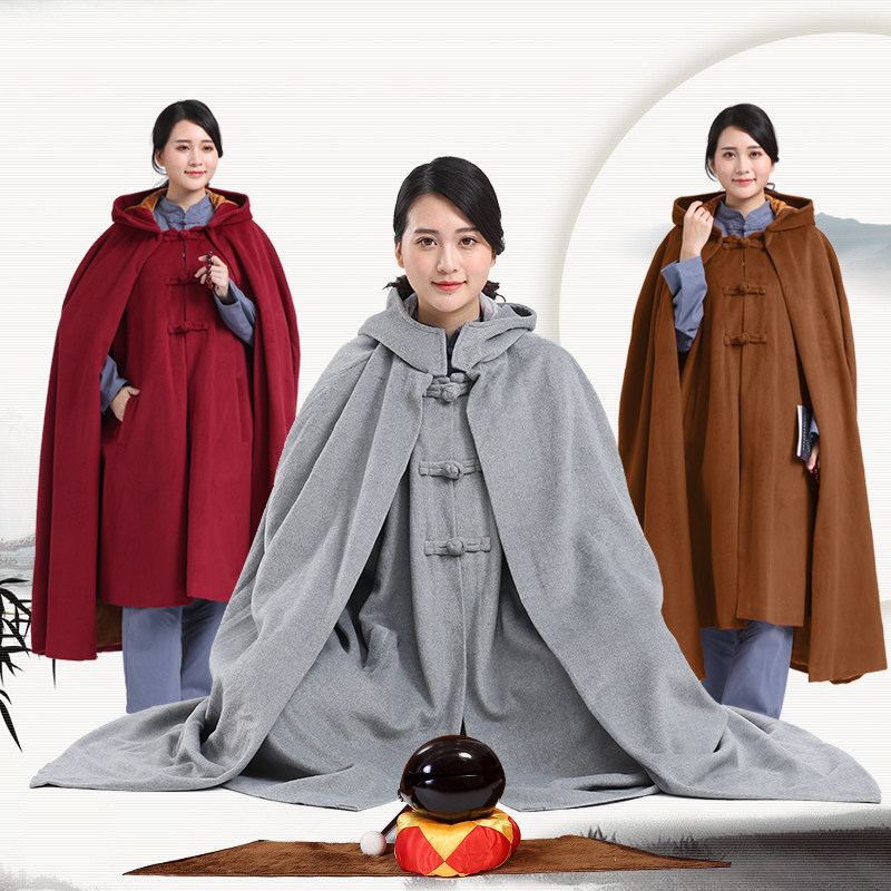 冬季款僧服居士服双层毛绒男女款禅修披风斗篷打坐服加厚大衣风衣