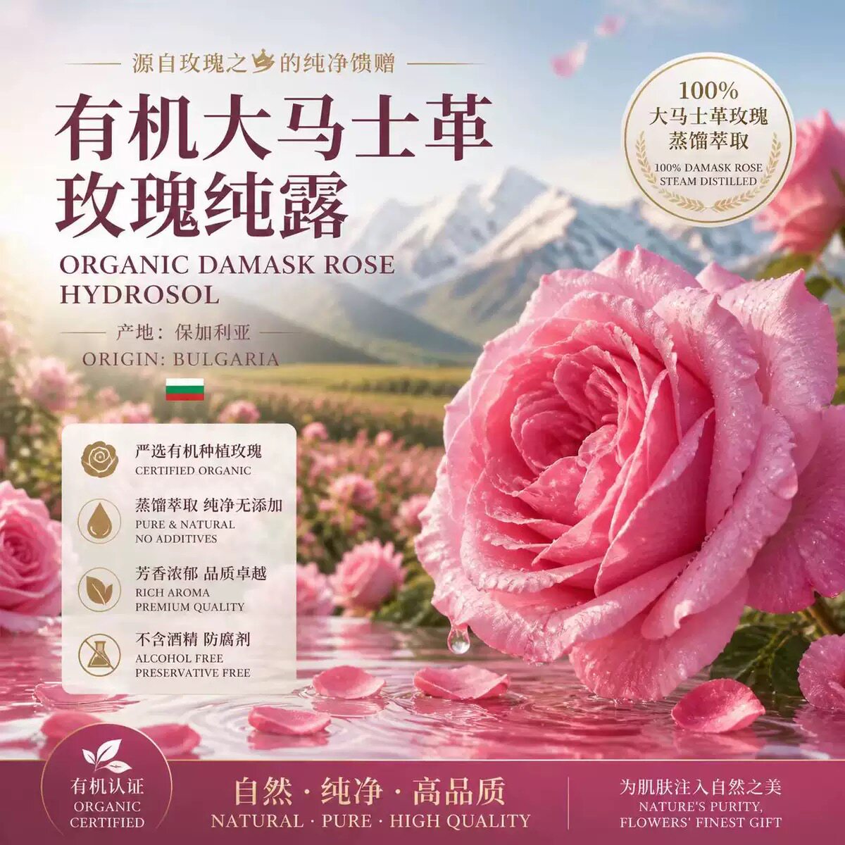大马士革玫瑰纯露原液保加利亚原产0添加补水保湿真品纯天然500ml
