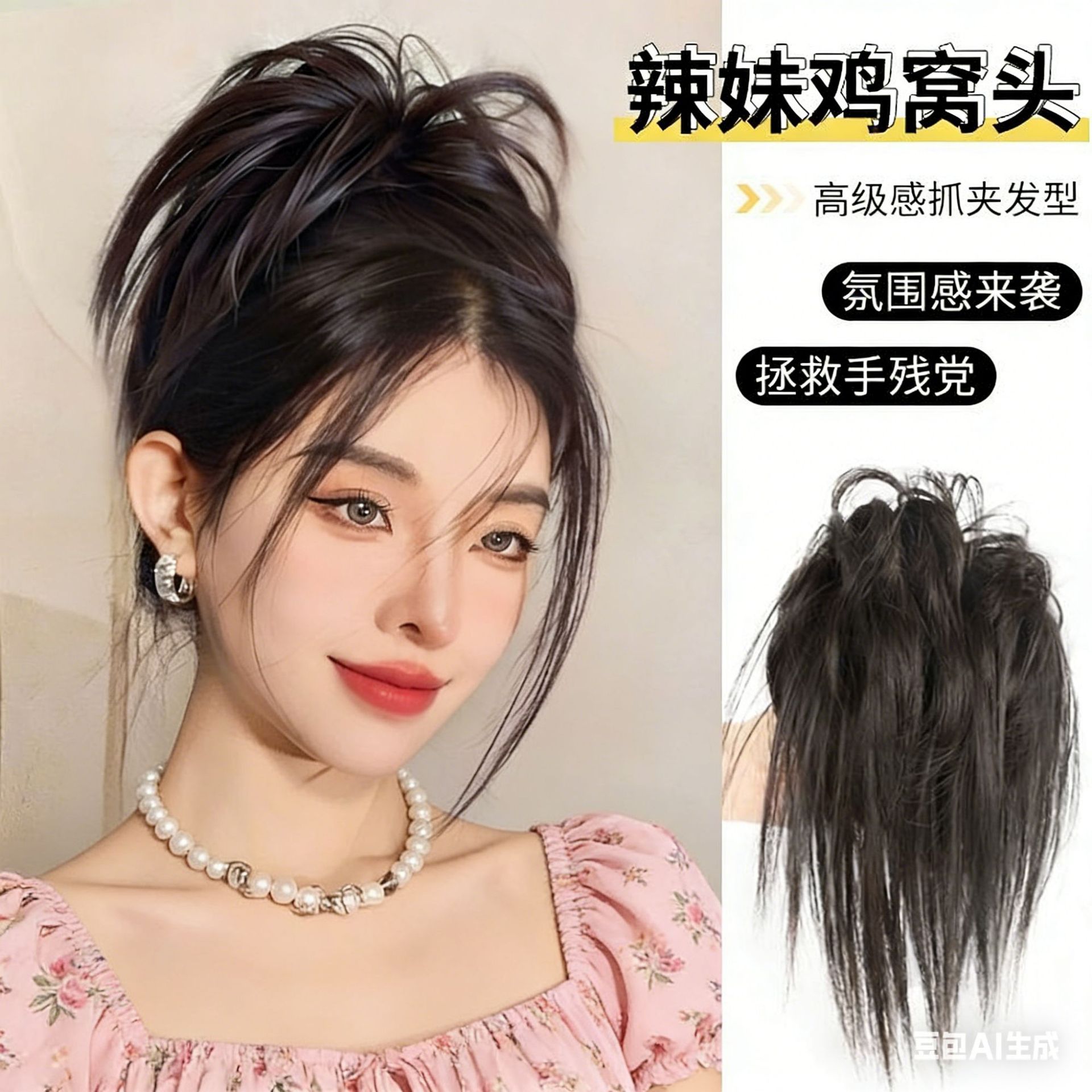 抓夹假发蓬松丸子头盘发发包毽子头发夹鸡毛假丸子发圈卷发发丝