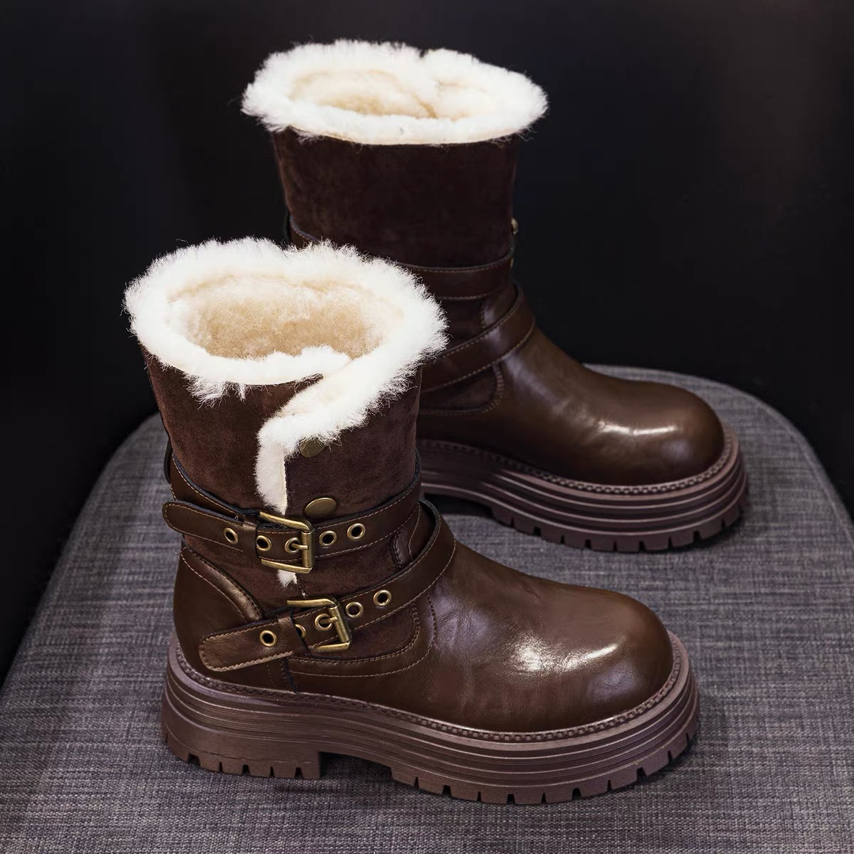 雪地靴女2025冬季新款加绒加厚真皮厚底防水防滑大棉短靴中筒靴子