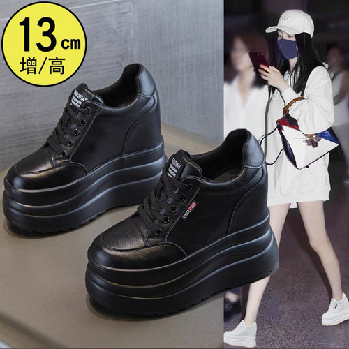 厚底小白鞋女内增高13cm小个子2026年秋冬季新款坡跟单鞋轻便小黑