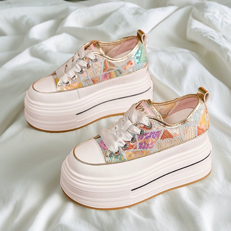 香港GP内增高9CM小白鞋2025国潮新款夏季透气网面厚底松糕板鞋女