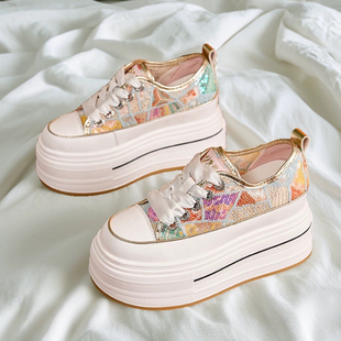 透气网面厚底松糕板鞋 夏季 女 2025国潮新款 香港GP内增高9CM小白鞋