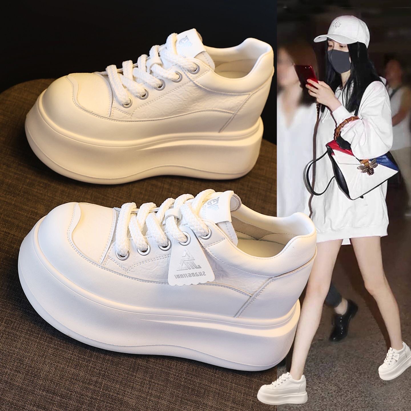 配阔腿裤内增高10cm小白鞋小个子女鞋2026新款爆春季厚底松糕女鞋