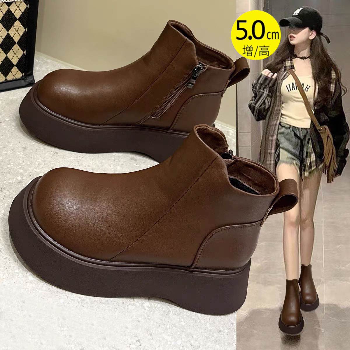 复古马丁靴女英伦风2025秋冬新款加绒棉鞋真皮厚底切尔西瘦瘦短靴