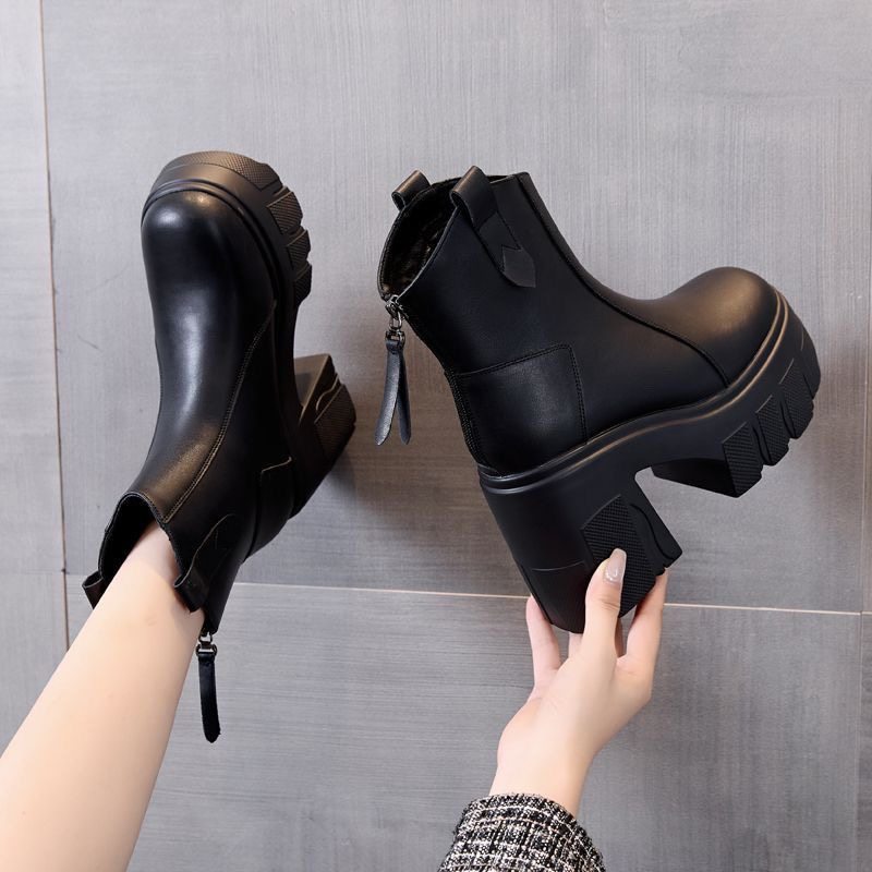 【单/棉】11cm小个子松糕厚底瘦瘦靴女2025秋冬款粗高跟增高靴子,女鞋,马丁靴,淘宝优惠券,粉丝福利购,淘宝优惠卷