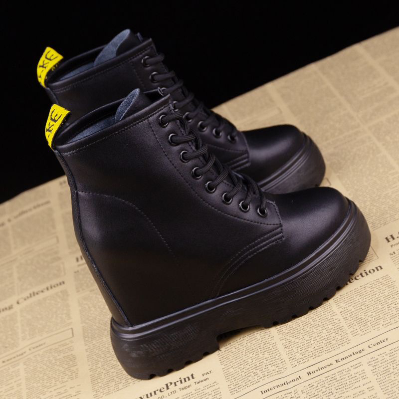 真皮10cm短靴内增高女鞋厚底2025秋春马丁靴单靴超高跟小个子显瘦