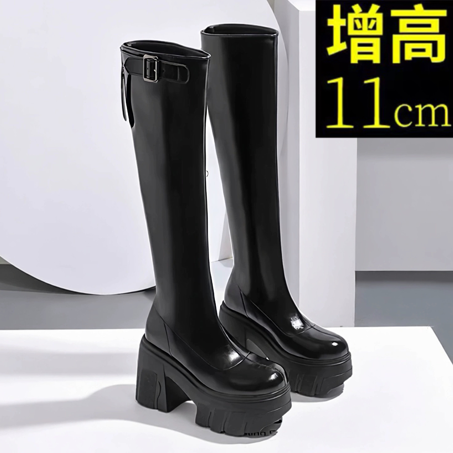 11cm小个子真皮内增高厚底长靴不过膝2025年英伦粗跟瘦腿长筒靴女