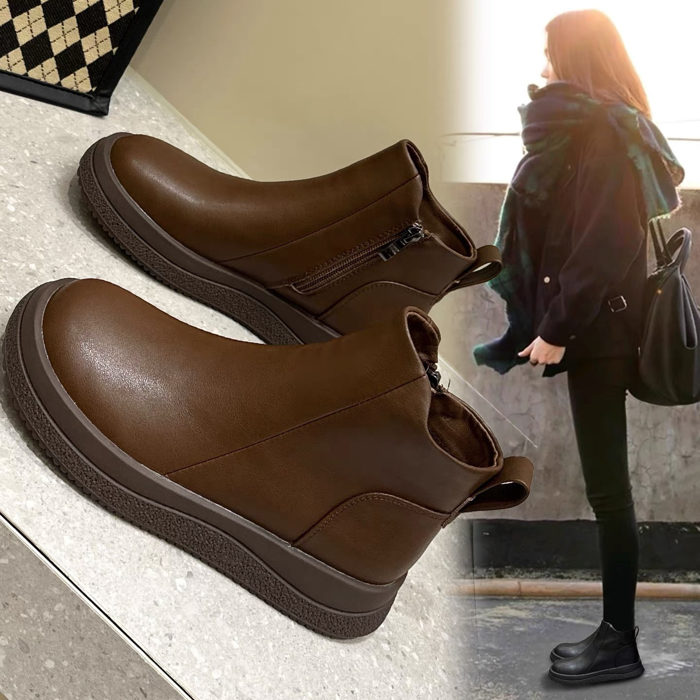 马丁靴女2025秋冬真皮时尚复古保暖棉靴皮鞋靴新款秋冬季软底短靴