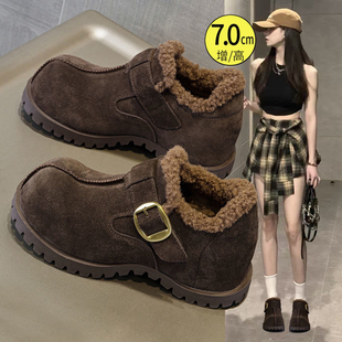 复古内增高冬季加绒勃肯鞋女2025新款外穿毛毛鞋厚底大头乐福棉鞋