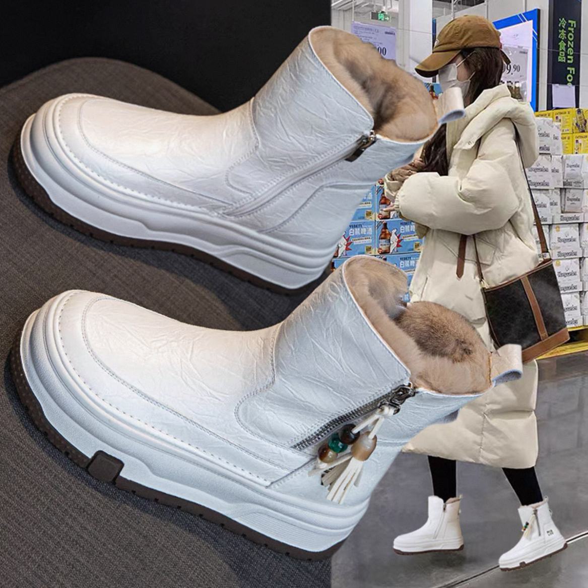 真皮巨好看雪地靴女冬季加绒加厚2025新款百搭防水防滑厚底大棉鞋