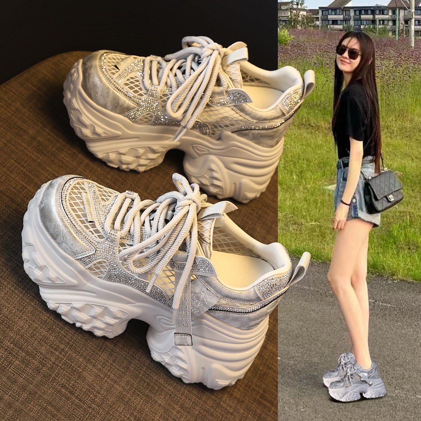 内增高老爹鞋女2026夏季新款镂空薄款网面透气厚底轻便休闲运动鞋