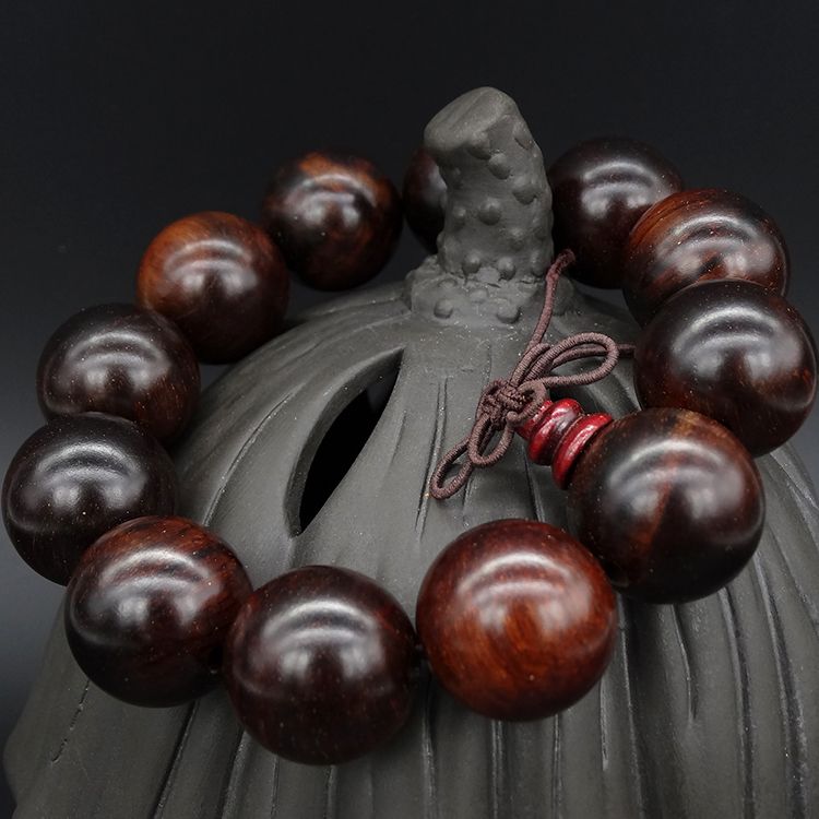 天然老挝红酸枝老珠高密度红檀木手串手链念珠类似小叶紫檀