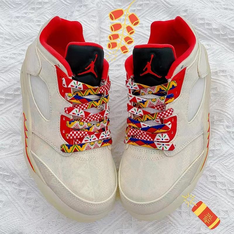 适配aj5白红撕撕乐af1中国年国潮喜庆小白鞋帆布篮球板鞋扁鞋带绳