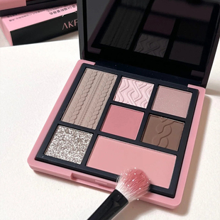 AKF眼影盘04烟粉蔷薇七色综合盘女珠光亮片腮红修容新手一盘多用