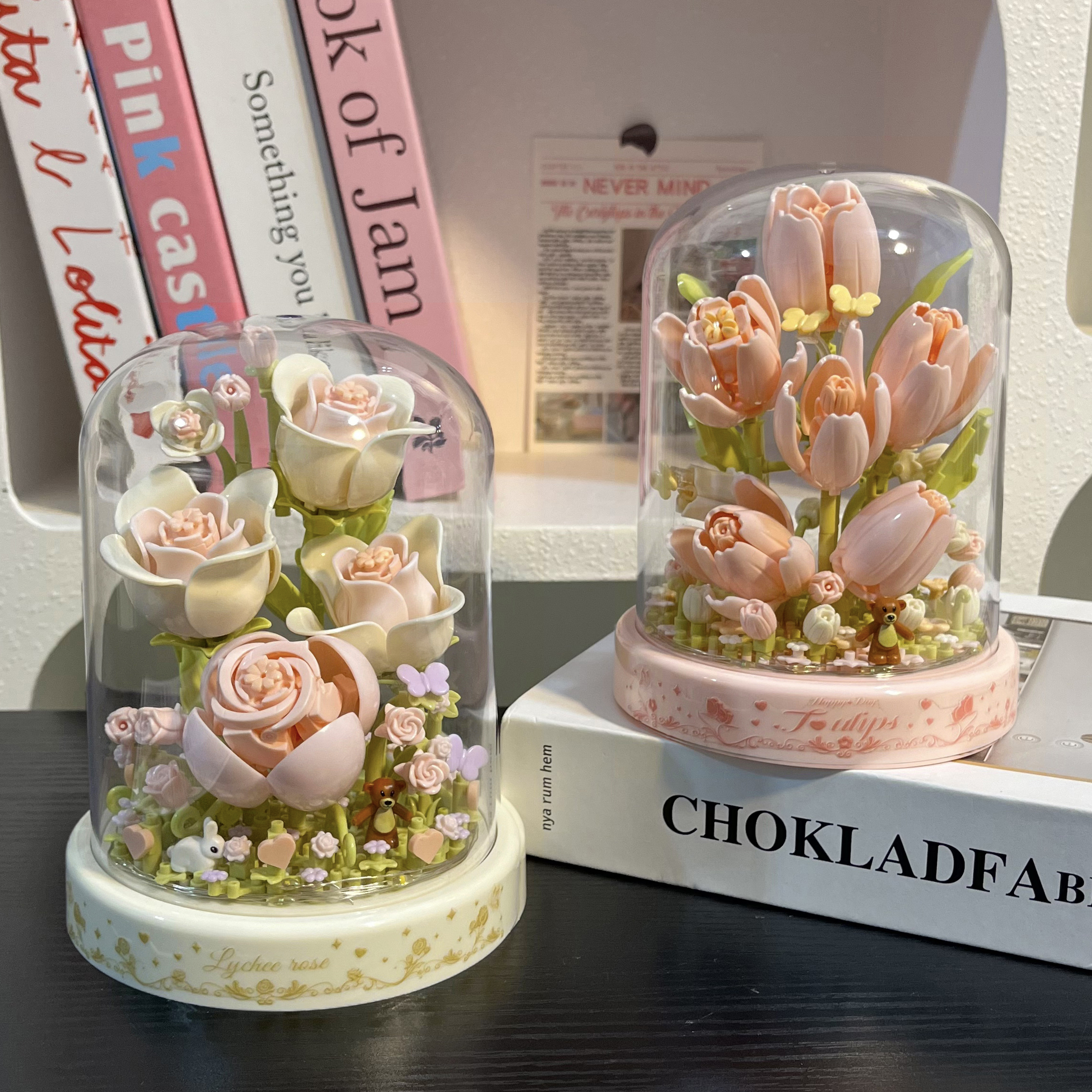 永生花积木拼装玫瑰花盆栽高颜值仙气摆件手工diy生日礼物送女生