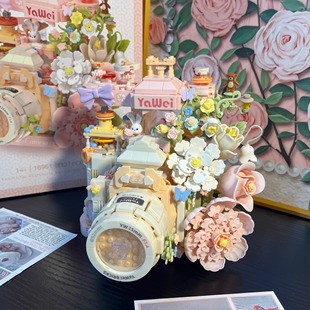 积木拼装花复古相机3d立体拼图高颜值摆件手工diy生日礼物送闺蜜