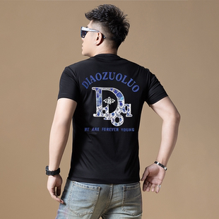 潮牌修身短袖t恤男2026新款夏季欧货潮流百搭字母圆领T恤半袖男款