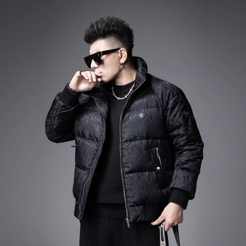 欧洲站高品质男士羽绒服白鸭绒保暖简约加厚短款连帽外套防寒服男