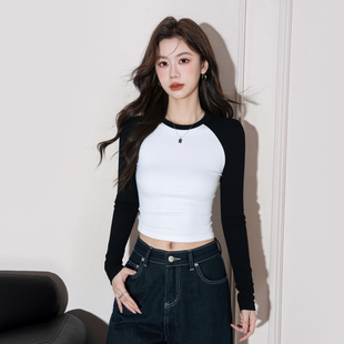 撞色圆领打底衫女内搭秋冬季2025新款时尚插件修身长袖针织上衣潮