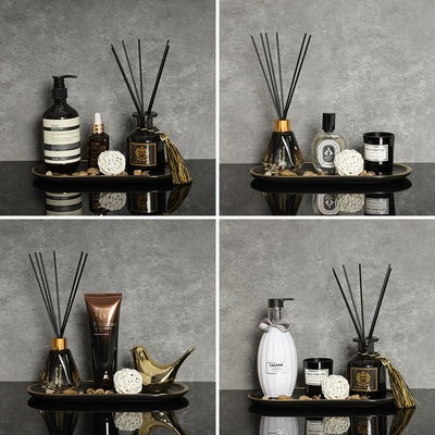 样板房卫生间装饰品卫浴展厅软装洗手台香薰托盘洗漱套装轻奢摆件